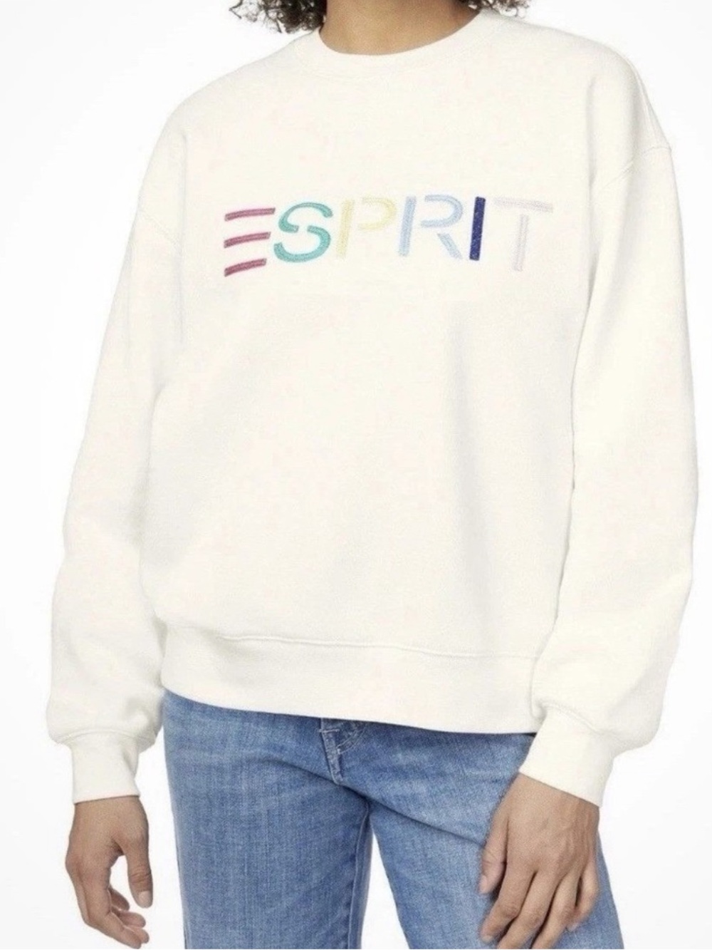 Esprit Off-White Crewneck Sweatshirt with Multicolor Logo - Picture 3 of 4